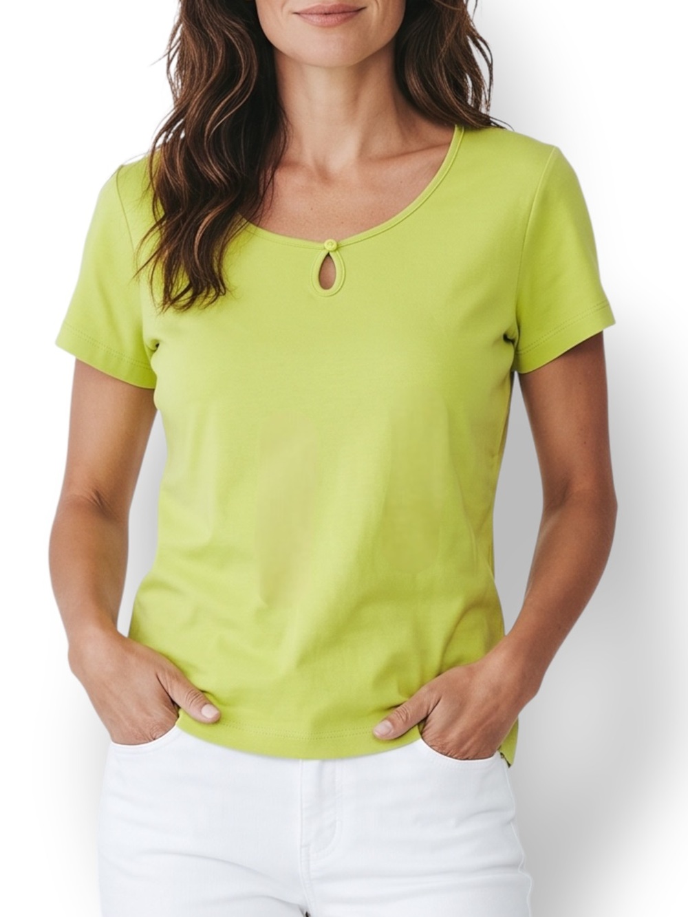 4/$20 Vintage Clio Chartreuse Green Keyhole T-Shirt Large Made USA